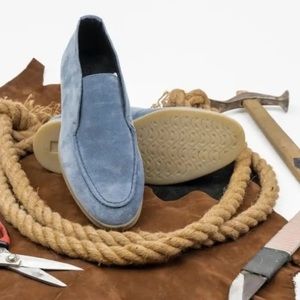 Handmade blue loafers